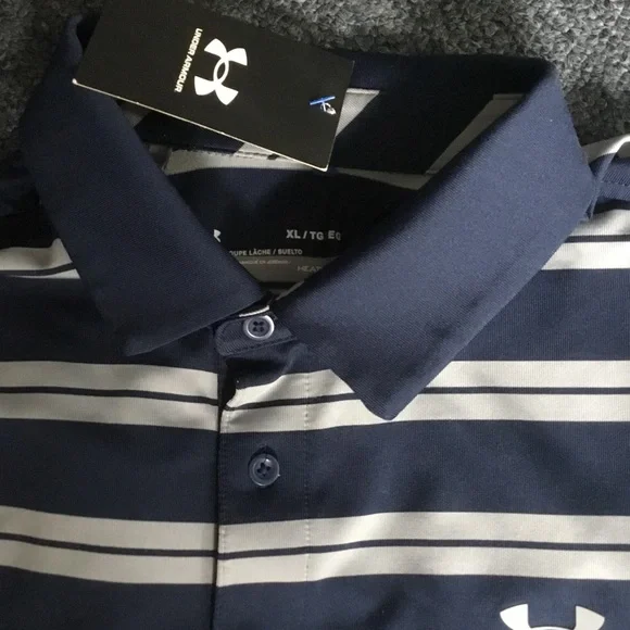 Under Armour Men's Polo in Navy and White Stripes - Picture 4 of 5